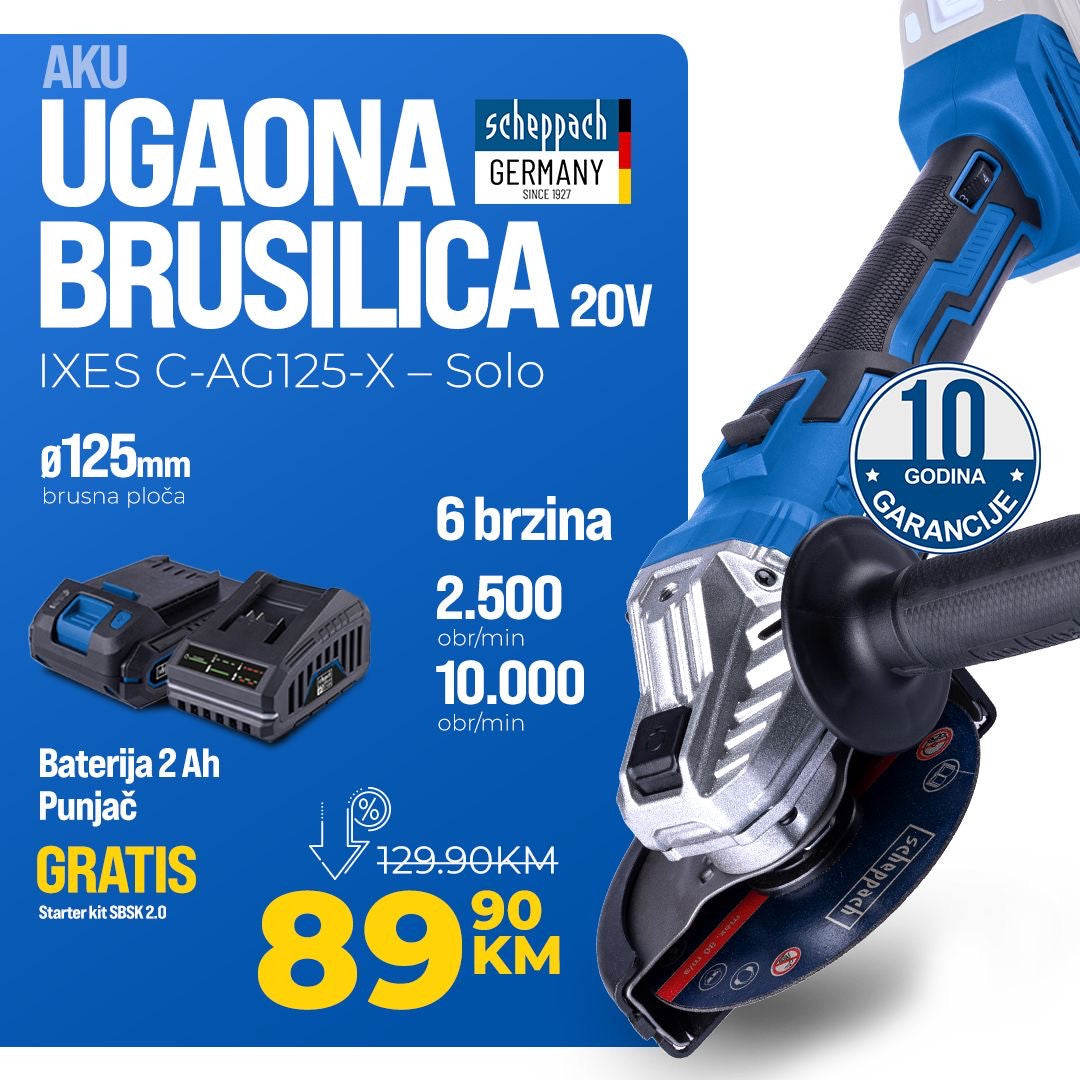 Scheppach aku ugaona brusilica 20V GRATIS STARTER KIT Scheppach aku ugaona brusilica 20V GRATIS STARTER KIT